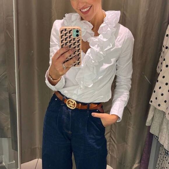 Zara ruffle collar top white SAM 845 button shirt long sleeve Academia retro - Picture 15 of 15